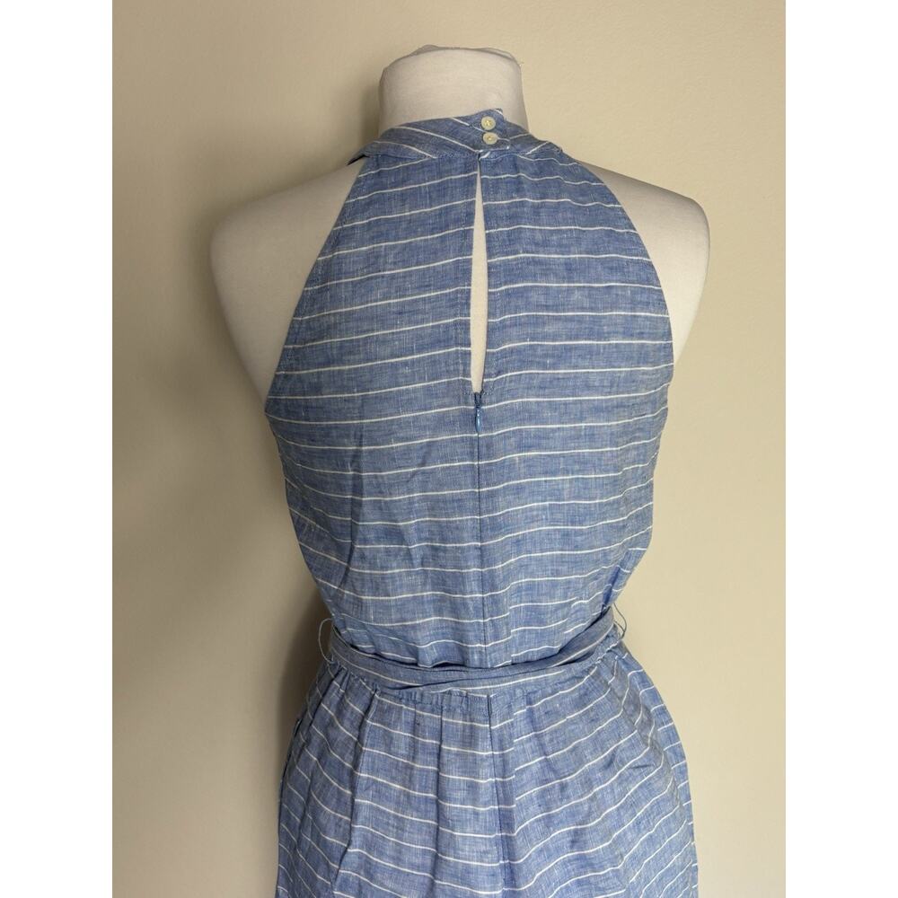 J. McLaughlin Linen Sleeveless Jumpsuit Romper Size 4 Blue White Striped Coastal - Picture 4 of 8